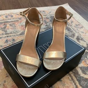 Gold ankle strap chunky heel